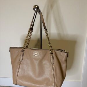 Coach Beige Leather Tote with Gold Accents